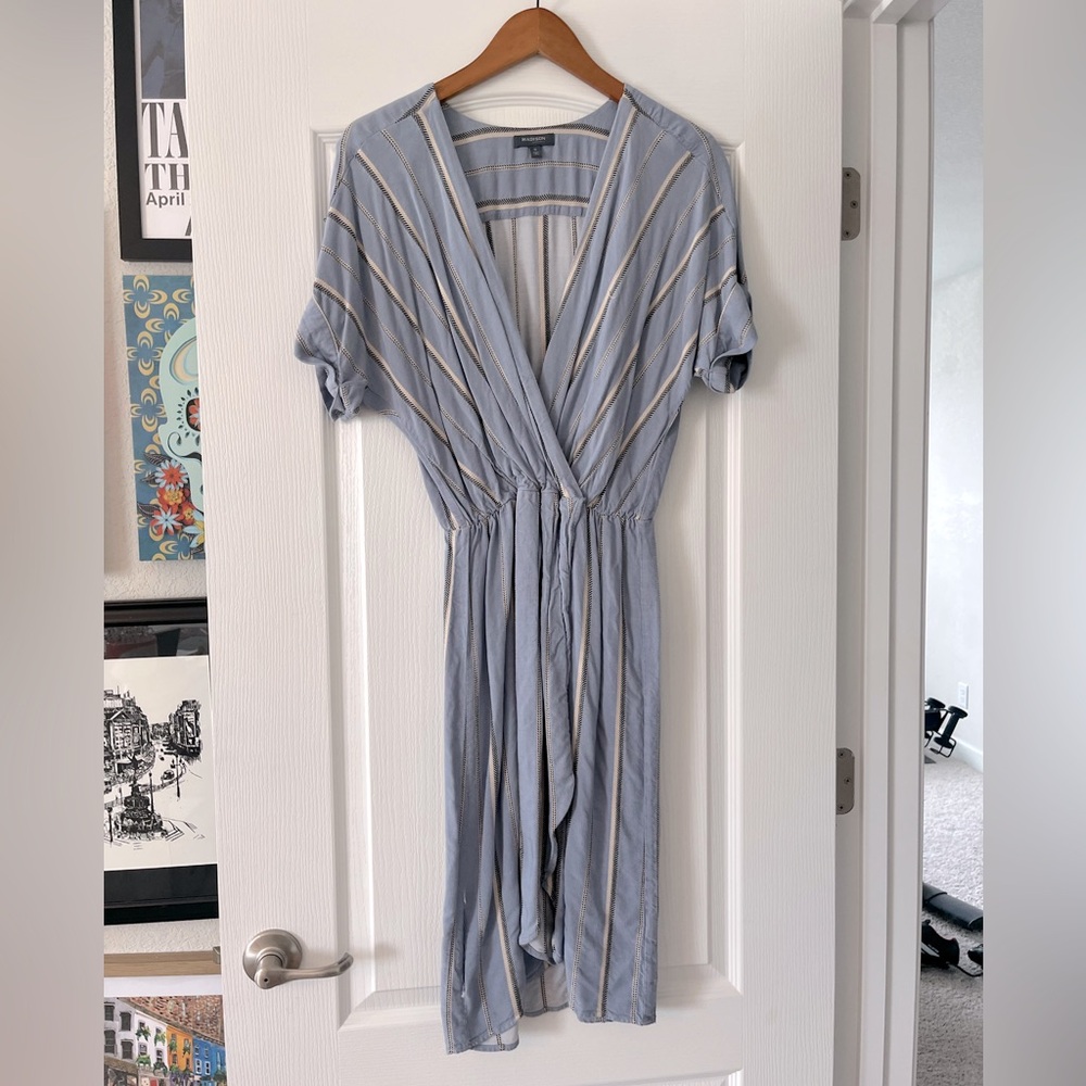 Madison Faux Wrap Striped Midi Dress Small